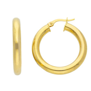 Orecchini cerchio canna vuota diametro 20 mm, sezione 4 mm,  in Oro Giallo 9 Kt