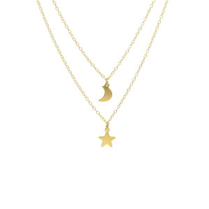 Girocollo con stella e luna in Oro Giallo 9 Kt
