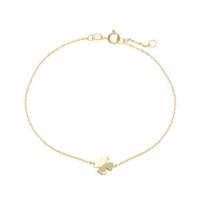 Bracciale con elemento centrale a quadrifoglio piatto in Oro Giallo 9 Kt