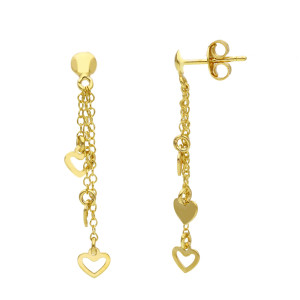 Orecchini pendenti con cuori in  Oro Giallo 9 Kt