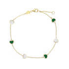 Bracciale con cuoricini in malachite e madreperla in oro Giallo 9 Kt