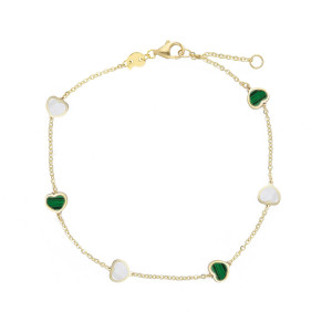 Bracciale con cuoricini in malachite e madreperla in oro Giallo 9 Kt