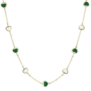 Girocollo con cuoricini in malachite e madreperla in oro Giallo 9 Kt