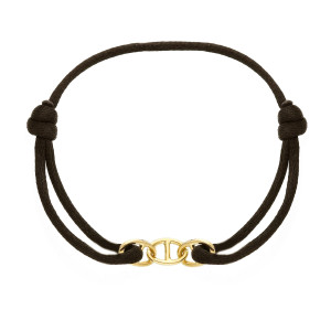 Bracciale con piccolo decoro geometrico centrale in oroe cordino nero Giallo 9 Kt