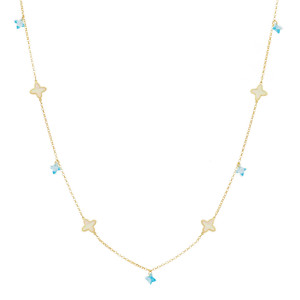 Collana con inserti in cristallo bianchi e celesti e Oro Giallo 9 Kt
