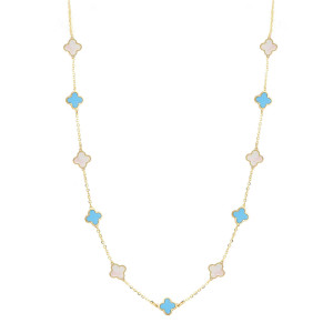 Collana con inserti in madreperla turchese e Oro Giallo 9 Kt