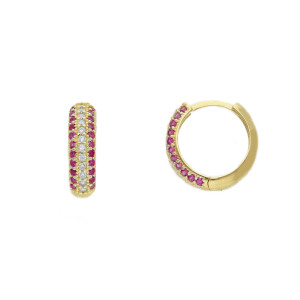 Orecchini cerchio con zirconi rosa in Oro Giallo 9 Kt