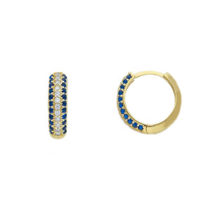 Orecchini cerchio con zirconi blu in Oro Giallo 9 Kt