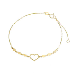 Bracciale cuore grande e decori in Oro Giallo 9 Kt