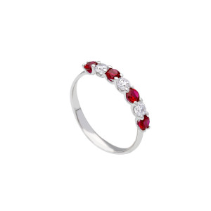 Anello Riviera Giovane Amore Gioielli Valenza Mazzoni in Oro Bianco con Zirconi Bianchi e Rossi
