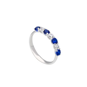 Anello Riviera Giovane Amore Gioielli Valenza Mazzoni in Oro Bianco con Zirconi Bianchi e Blu
