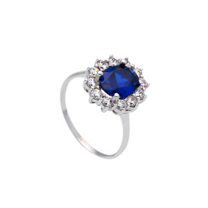 Anello Giovane Amore Gioielli Valenza Mazzoni in Oro Bianco con Zirconi Bianchi e Blu