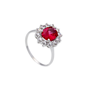 Anello Giovane Amore Gioielli Valenza Mazzoni in Oro Bianco con Zirconi Bianchi e Rosso