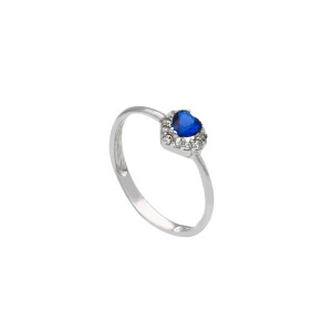 Anello Giovane Amore Gioielli Valenza Mazzoni in Oro Bianco con Zircone Bianco e Cuore Blu