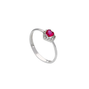 Anello Giovane Amore Gioielli Valenza Mazzoni in Oro Bianco con Zircone Bianco e Cuore Rosso