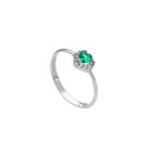 Anello Giovane Amore in Oro Bianco con Zircone Bianco e Cuore Verde