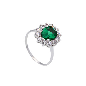 Anello Giovane Amore Gioielli Valenza Mazzoni in Oro Bianco con Zirconi Bianchi e Verde