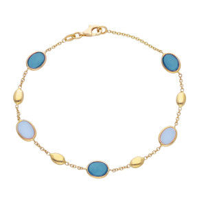 Bracciale Charm My Valenza in Oro Giallo e pietre colorate celesti