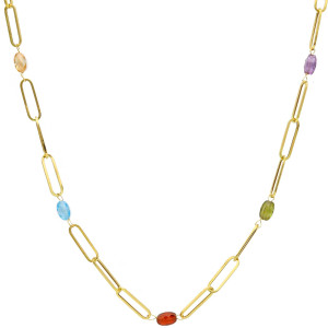 Collana Cromie My Valenza in Oro Giallo con piccole pietre colorate e maglia rettangolare