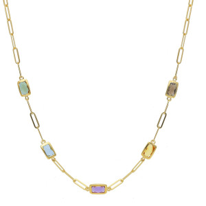 Collana Cromie My Valenza in Oro Giallo con piccole pietre rettangolari colorate e maglia rettangolare