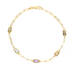 Bracciale Charm My Valenza in Oro Giallo e pietre colorate rettangolari