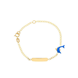 Bracciale Baby con in oro con targa e delfino in smalto bombato