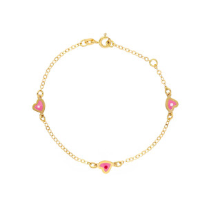 Bracciale Baby in oro con tre cuoricini smaltati