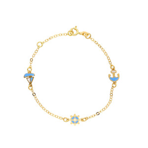 Bracciale Baby in oro con ancora, barca e timone smaltati