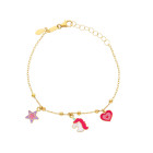 Bracciale Baby in oro con charms, stella, unicorno e cuore in smalto piatto