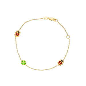 Bracciale Baby in oro con coccinelle e quadrifoglio smaltati