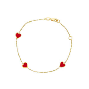 Bracciale Baby in oro con tre cuori smaltati