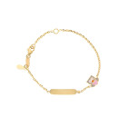 Bracciale Baby con targa in oro con gufetto rosa smaltato