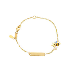 Bracciale Baby con targa in oro con ape e fiorellino smaltati