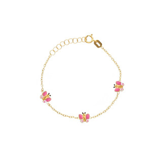 Bracciale Baby in oro con farfalle in smalto bombato