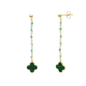 Orecchini Gioielli Valenza Mazzoni in oro giallo con madreperla e malachite e cristallo artificiale