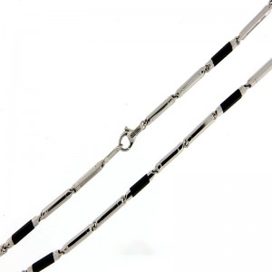 Collana in Oro lucido Bianco e Onice Nera