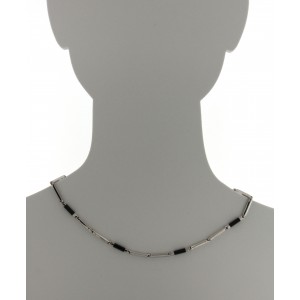 Collana in Oro lucido Bianco e Onice Nera