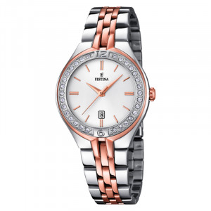 Orologio Festina per donna con cassa acciaio inossidabile, zirconi, cristallo minerale e cinturino acciaio.