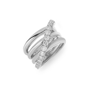 Anello Crivelli Fascia Incrociata  con tre giri in Oro Bianco e Diamanti
