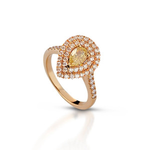  Anello Crivelli in Oro Rosa, Diamanti e Diamante Fancy Centrale con taglio a goccia