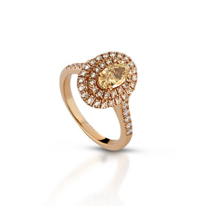  Anello Crivelli in Oro Rosa, Diamanti e Diamante Fancy Centrale con taglio ovale