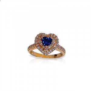 Anello Crivelli in Oro Rosa con Diamanti e Zaffiro