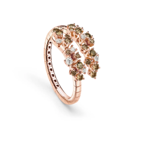 Anello Mimosa in oro Anello in oro rosa con diamanti bianchi e brown