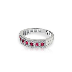 Anello in oro bianco con diamanti e rubini Belle époque