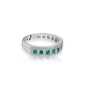 Anello in oro bianco con diamanti e smeraldi Belle époque