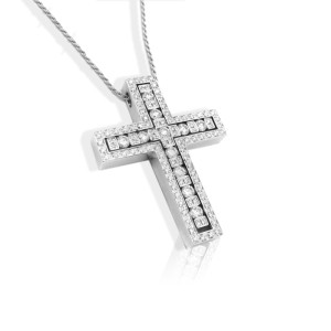 Collana con croce Belle Epoque con diamanti in oro bianco 18 kt