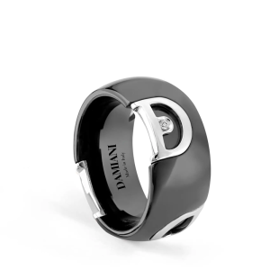 Anello Damiani in ceramica di colore nero con oro bianco e diamante