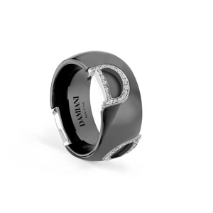 Anello Damiani in ceramica nera con oro rosa e diamanti