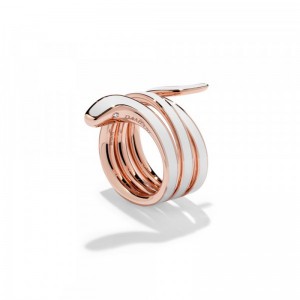 Anello Damiani in oro rosa con ceramica bianca e diamante con più giri