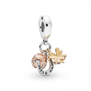 Pandora Moments Charm Pendente Buona Fortuna, Ferro di Cavallo, Quadrifoglio e Coccinella